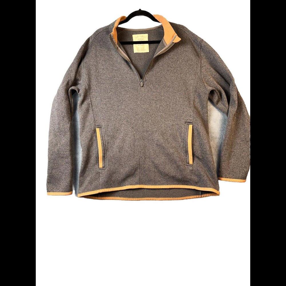 Life Is Good Sweater Large  Gray Half Zip Fleece Pullover Pockets Casual